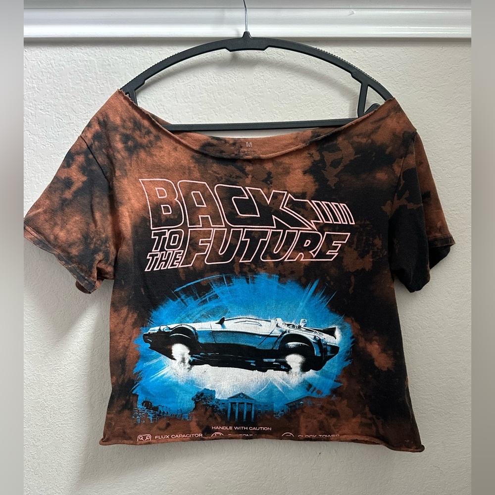 Back to the Future DeLorean Custom Acid Washed and Cropped off shoulder graphic